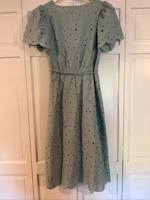 Loft blue eyelet cap sleeve dress tie waist size small petite thumbnail 4