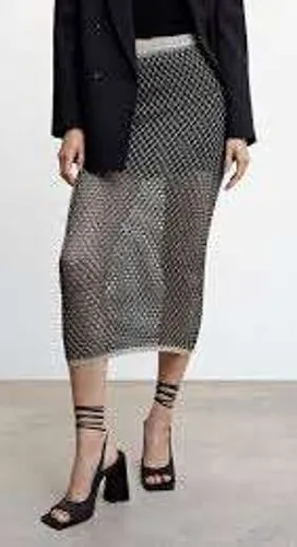 MANGO Open‎ Knit Lurex Semi-Sheer Straight Midi Skirt Large Knit Beach Summer thumbnail 1