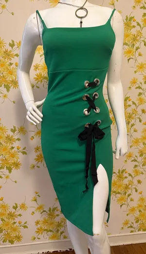 Green Lace-Up midi Dress size M thumbnail 1
