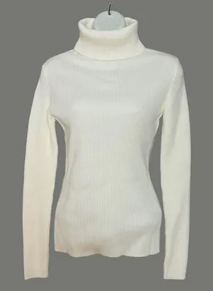 French Connection Turtleneck Sweater Ribbed Knit Women‎ XS Cream White Simple thumbnail 1