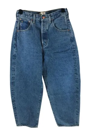 Etica Womens Cassel Ultra High Barrel Jeans Button Fly Rigid Bluestone Wash 27 thumbnail 1