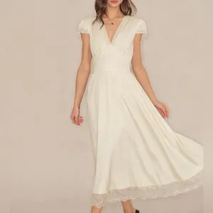 Rihoas Apricot V Neck Lace Maxi Dress thumbnail 11