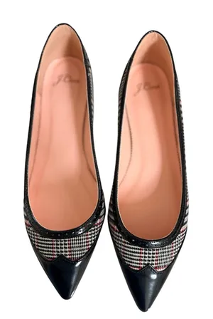 NEW J.Crew Black White Red Houndstooth Plaid Spectator Pointed Toe Ballet Flats thumbnail 1