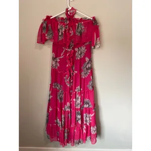 MISA Los Angeles Pink Gray Floral Off Shoulder Tiered Maxi Dress S thumbnail 4