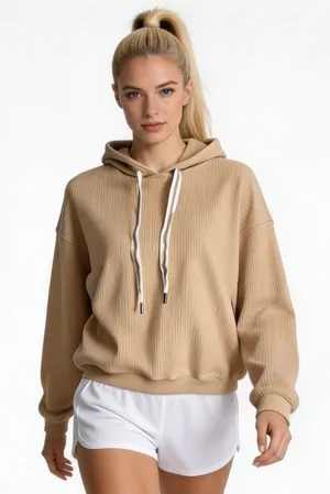AERIE | Tan Textured Hoodie Sweatshirt Sz S thumbnail 1