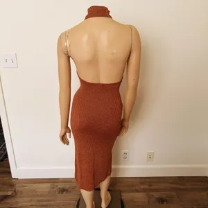 [Superdown] Copper Metallic Arima Halter Neck Knit Midi Sweater Dress Sz Small S thumbnail 4