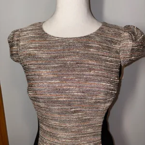 MOUILINETTE SOEURS Anthropologie Tweed Sheath Dress‎ Cap Sleeve Black Paneled thumbnail 2