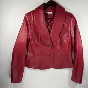 Vintage Yvonne de Marie Size Small Red Leather Jacket Moto Biker 80s thumbnail 1