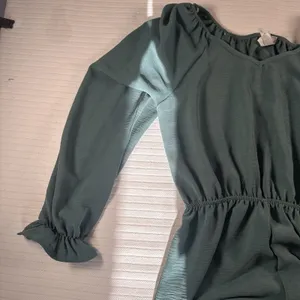 Honeyme Women’s Medium Green Wide Leg Jumpsuit Long Sleeve Elastic Waist Boho thumbnail 5