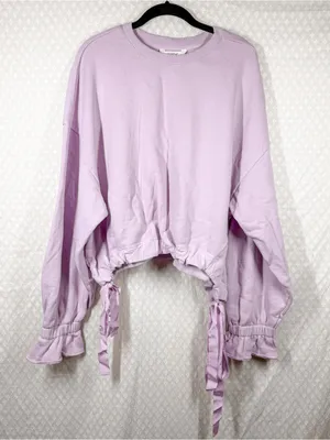 Anthropologie Maeve NWT Purple Big Top Cinch Tie Sides Ruffle Sleeve Sweatshirt thumbnail 1