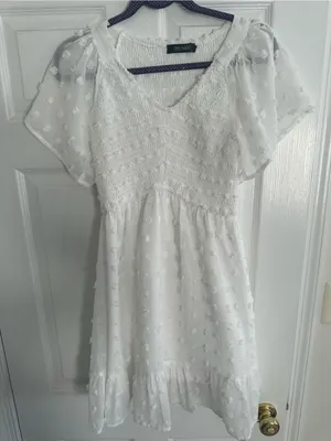 White Bridal Wedding event Smocked Bodice Women’s Mini Dress nwot size small thumbnail 2