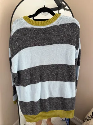 Urban Outfitters Striped Crewneck Sweater in Light Blue, Charcoal and Olive thumbnail 6
