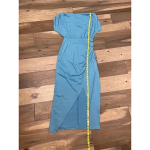 ANRABESS Maxi Dress Size M Turquoise Blousy Top Ruched Side Asymmetrical Slit thumbnail 6