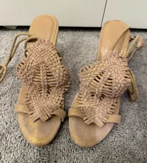 Joie Woven Lace-Up Heels in Light Tan thumbnail 1