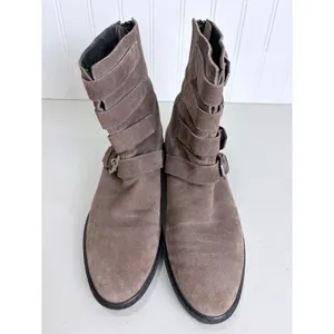 Stuart Weitzman Taupe Suede Multi Buckle Moto Ankle Boots U274026 Womens 6.5 M‎ thumbnail 2