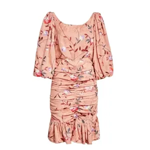 ByTimo Ruched Floral Embroidered Jacquard Dress Balloon Sleeves Coral Size XS thumbnail 5