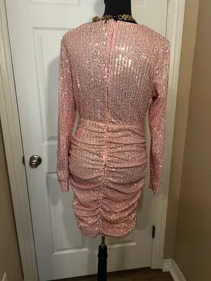 Pink sequin ruched mini dress thumbnail 3