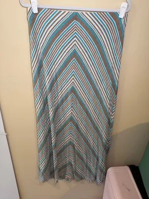 Max Edition Teal, Brown & White Chevron Maxi Skirt thumbnail 2