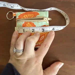 Handmade Light Blue Orange Floral Coin Pouch with Keychain Clip Zip Closure thumbnail 5