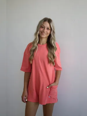 NWT FREE PEOPLE MOVEMENT Hot Shot Tee Romper - Hibiscus $60 MSRP thumbnail 5