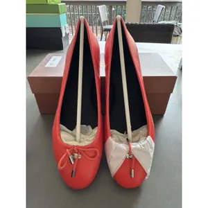 NEW COACH SIZE 9.5 Lara Silk Nappa Ballet Flats Orange Leather Bow Logo Shoes‎ thumbnail 2