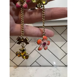 Rare Betsey Johnson mismatched bee flower bow drop earrings crystal accents thumbnail 8