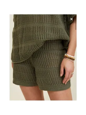 Women’s Aerie Crochet Knit Swim Cover Up Shorts Olive Green Size M thumbnail 2