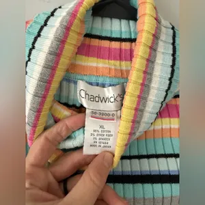 Chadwick's VTG Multicolor Striped Turtleneck Sweater Cotton Comfy Soft Retro Hippie Boho XL thumbnail 5