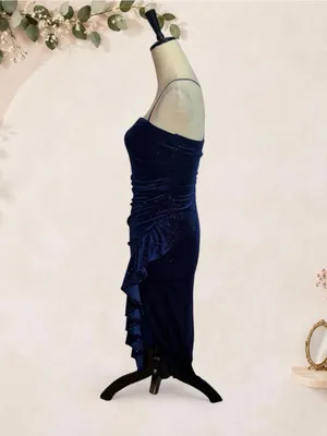 Emerald Sundae XS Navy Blue Glitter Velvet Ruched Ruffle Asymmetric thumbnail 4