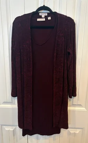 Coldwater Creek Plum Slinky Tank Dress And‎ Matching Paisley Cardigan Size MP thumbnail 1