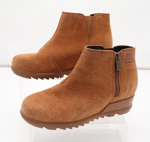 Sorel Ankle Boots Womens 8 Lolla II Tan Suede Wedge Side Zip Excellent thumbnail 1