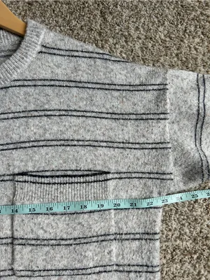Staccato Gray Crewneck Sweater with Black Stripes Casual Fall Comfy Neutral XL thumbnail 5
