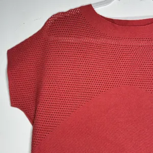 Vila Milano Women Rust Red‎ Pointelle Mixed Knit Cap Sleeve Sweater Top Small thumbnail 5