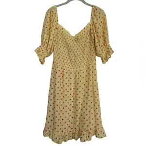 Faithfull the Brand Puff Sleeve Yellow Floral Sage Mini Dress Size Large thumbnail 5