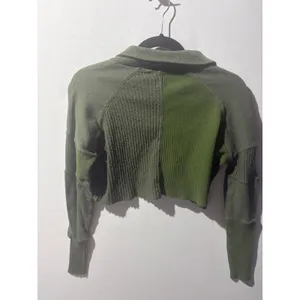 BDG‎ Green Ribbed Cropped Pullover Sweater Snap Collar Raw Hem Size S thumbnail 8