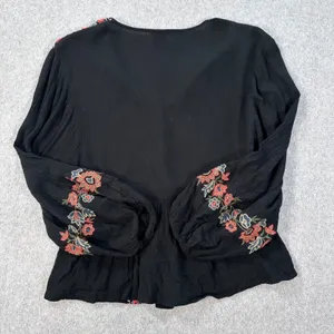 American Eagle Peasant V-Neck Top Size X-Small Embroidered Gauzy Balloon Sleeve thumbnail 7