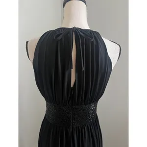 Black Beaded Waist Cocktail Dress 6 Halter Keyhole‎ LBD Elegant Glam Minimalist thumbnail 15