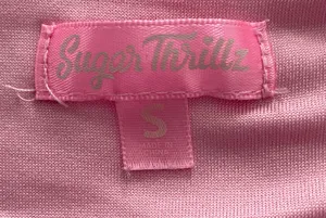 Dolls Kill Sugar Thrillz From Take A Bite Pink Strawberry Charm Flare Sleeve Crop Top, size S thumbnail 5