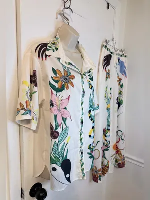Tropical 2 Piece Set M Shirt Pants Drawstring Wide Leg NWOT thumbnail 4