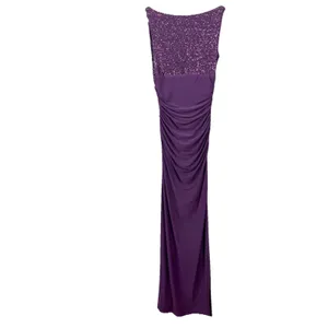Ralph Lauren Purple Sequin Cowl Ruched Sleeveless Stretch Maxi Gown Dress Size 4 thumbnail 4