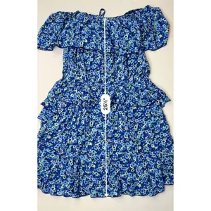 Zara Tiered Blue Floral Off the Shoulder Jumpsuit Romper MEDIUM Preppy‎ Ruffles thumbnail 11