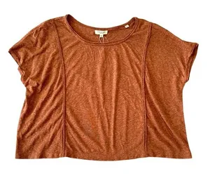 Max Studio London Chestnut Brown‎ Linen Blend Boxy Crop Top Women's Medium NWT thumbnail 1