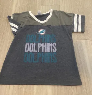 NFL Girls Gray & Teal Miami Dolphins Short Sleeve V-Neck Tee thumbnail 1