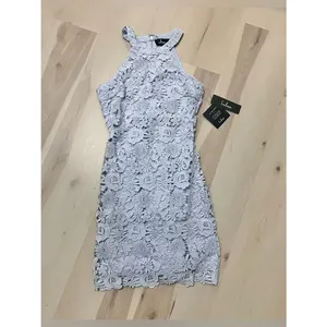 Lulus NWT Women Small Powder Baby Blue Lace Mini Dress Romantic Dainty Coquette thumbnail 4