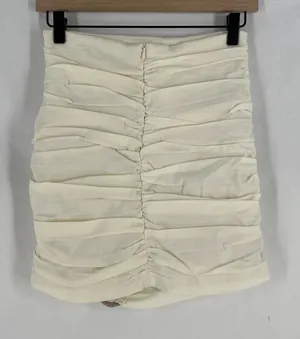 Zara Mini Skirt Womens Small Off White Stretch Ruched Everyday Wear Classic‎ thumbnail 1