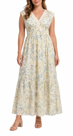 Taylor Maxi Dress 16W Yellow Floral Cotton Lace Smocked Waist NWT Cottagecore thumbnail 1
