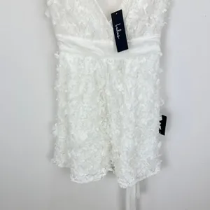 Lulus Totally Beautiful White 3D Floral Tie-Strap Skater Mini Dress Small NWT thumbnail 7