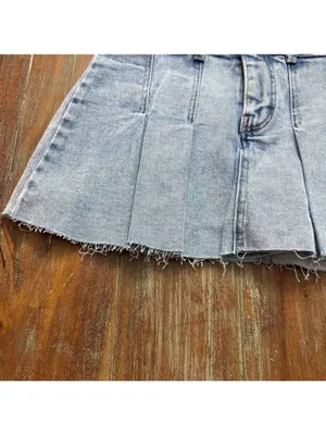 GB Light Blue Denim Mini Skort Pleated Size Small NWT thumbnail 3