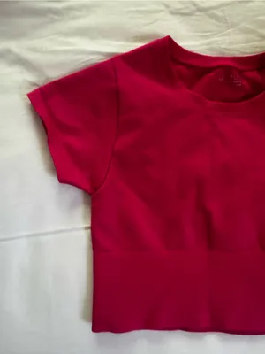 Offline by Aerie Pink Seamless Cropped Crew Neck Athletic Tee Stretch S thumbnail 4