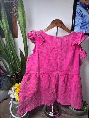 Zenana Gauze Acid Wash Ruffle Sleeve Top in Fuchsia thumbnail 2